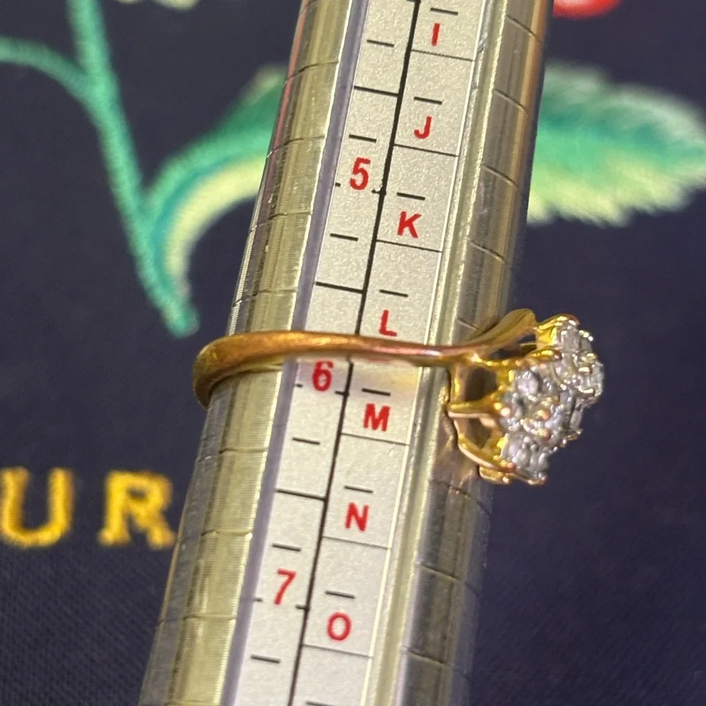 Avon Gold-Tone Double Floral Cluster Ring with Clear Stones size 6